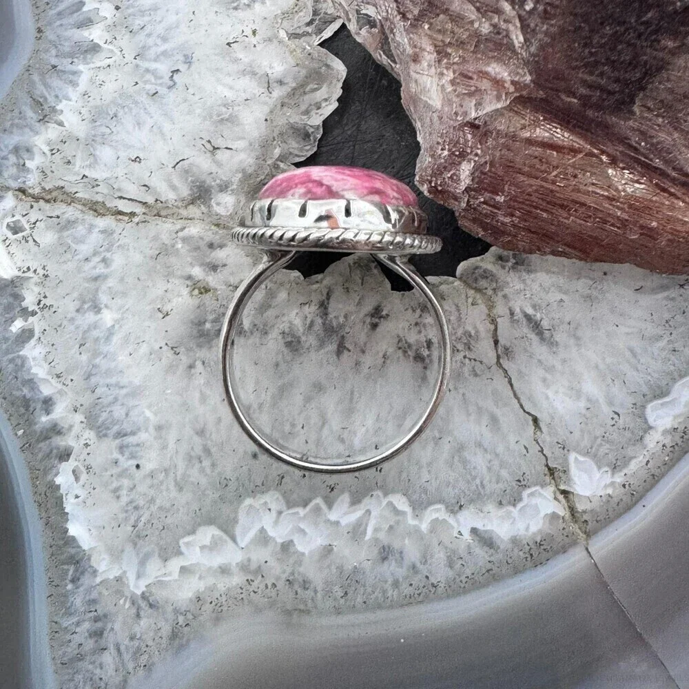 Sterling Silver Southwestern Style Oval Thulite Decorated Ring Sz 9.5 For Women